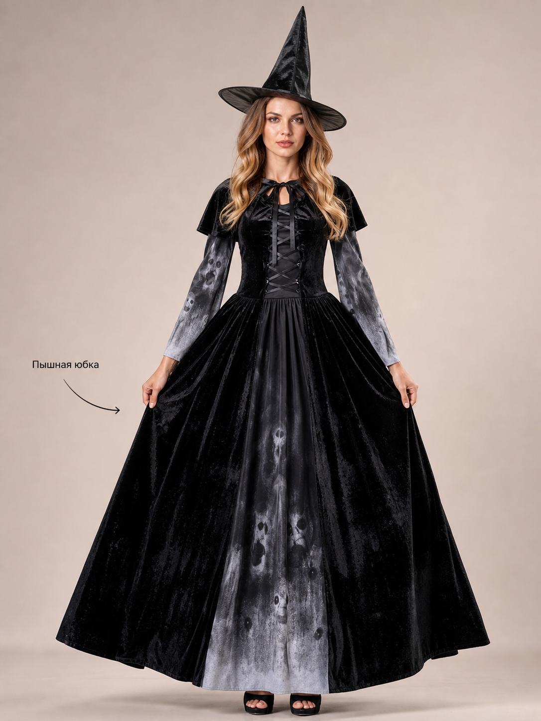 Halloween hooded skull print dress costume