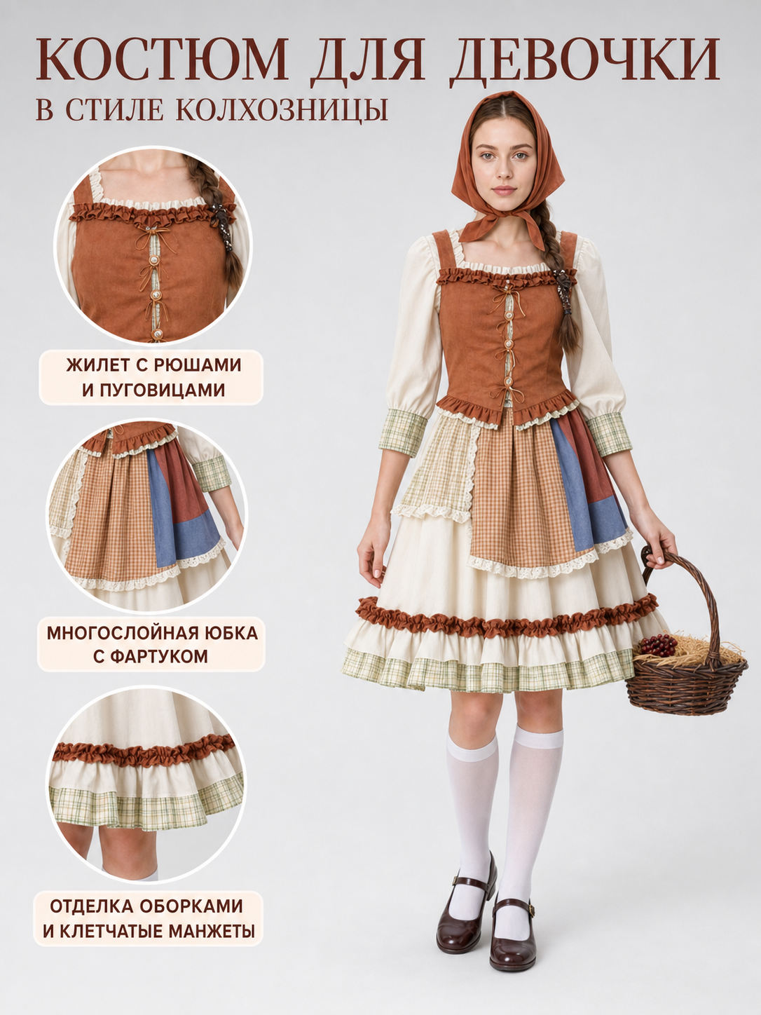 Folk-Style Costume Dress with Scarf