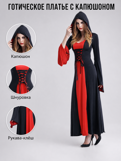 Red and Black Hooded Gothic Vampire Dress