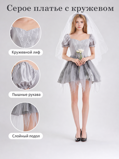 Halloween Vampire Costume, Dress and Veil