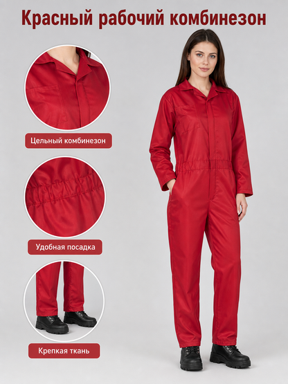 Red Miles Long-Sleeve Jumpsuit