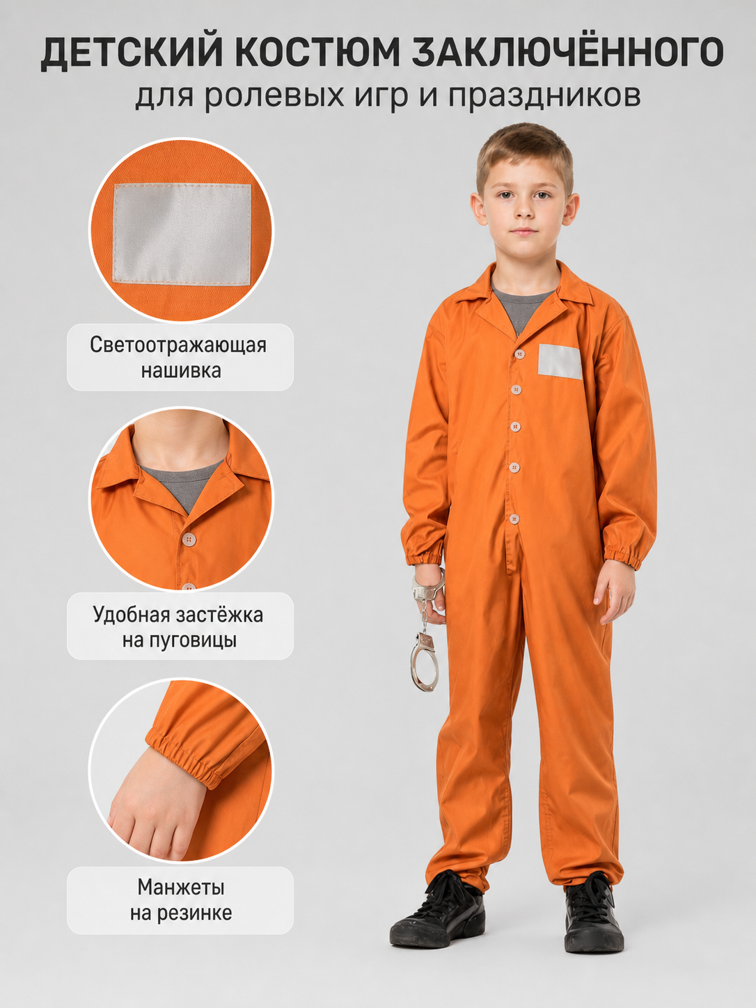 Children’s Prisoner Costume with Orange Jumpsuit