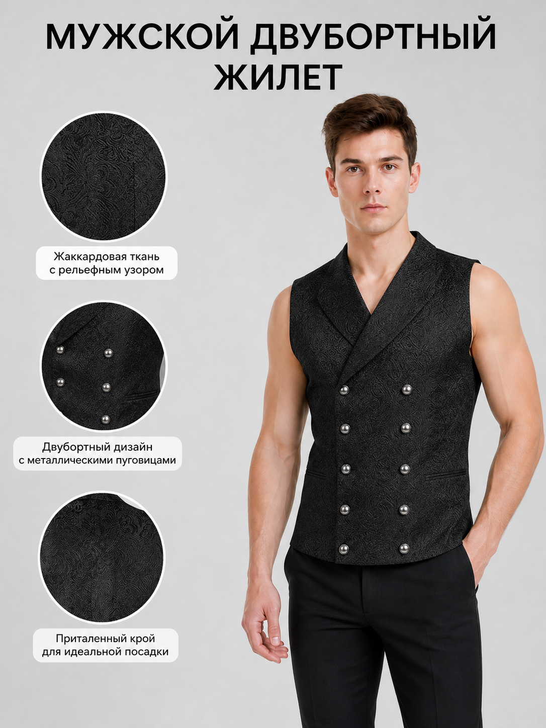 Double-Breasted Jacquard Vest for a Look