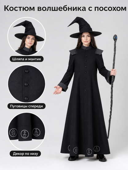 Halloween Wizard Costume with Hat and Robe