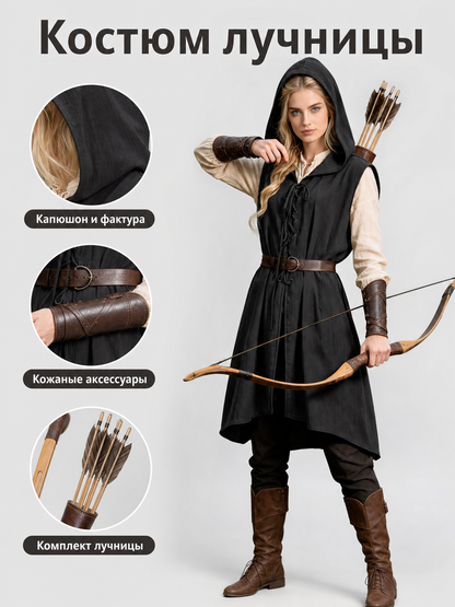Medieval Cotton-Linen Hooded Tunic