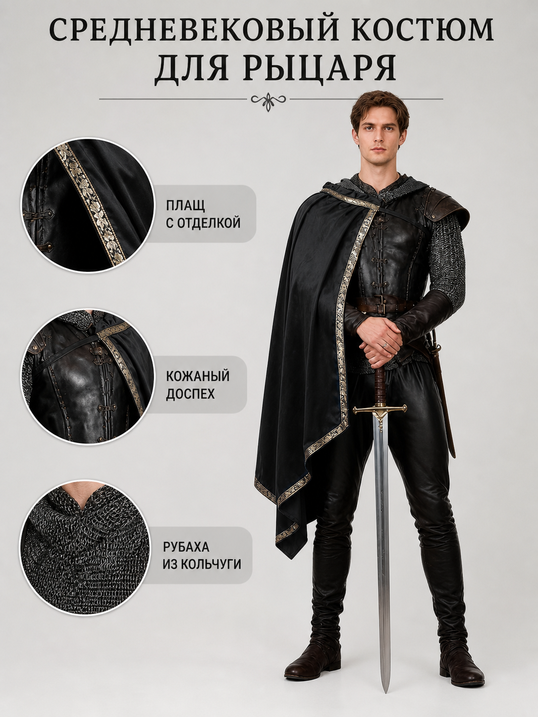 Black Medieval Hooded Carnival Cape