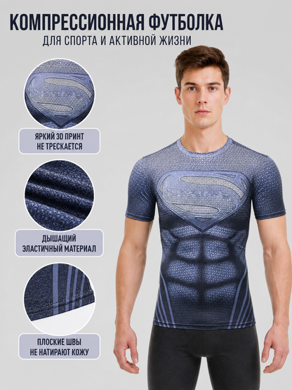 Fitted Superhero T-Shirt with Emblem