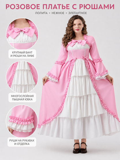 Ruffled Vampire Costume Dress, Pink and White