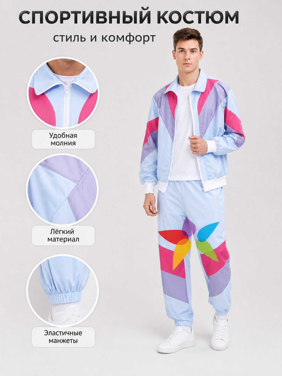 Bright two-piece set with geometric panels