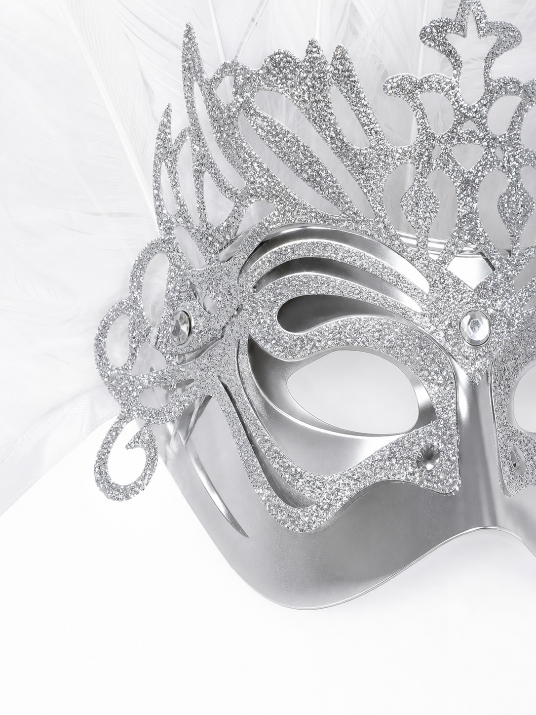 White feather silver masquerade mask product view 34