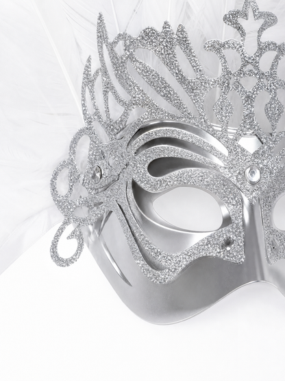 White feather silver masquerade mask product view 34