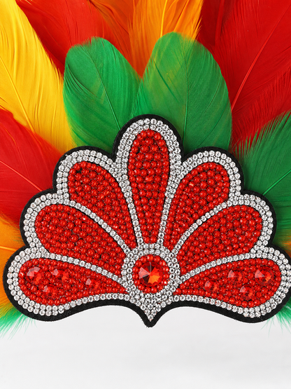Carnival Headpiece with Multicolored Feathers detail view 3