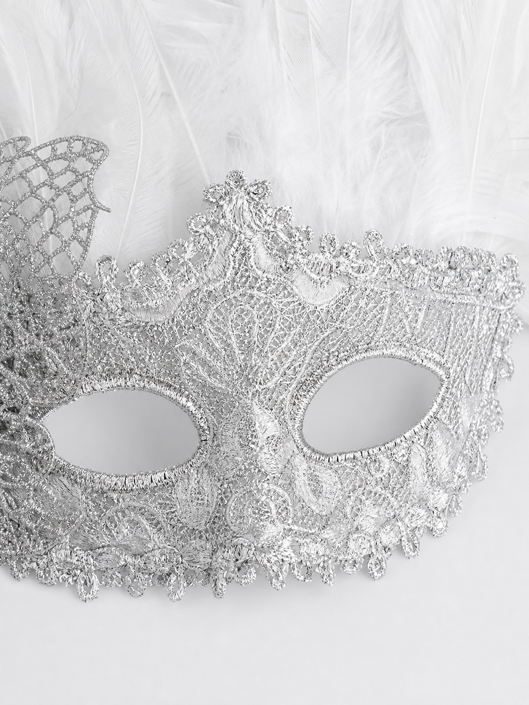 White feather silver masquerade mask product view 18