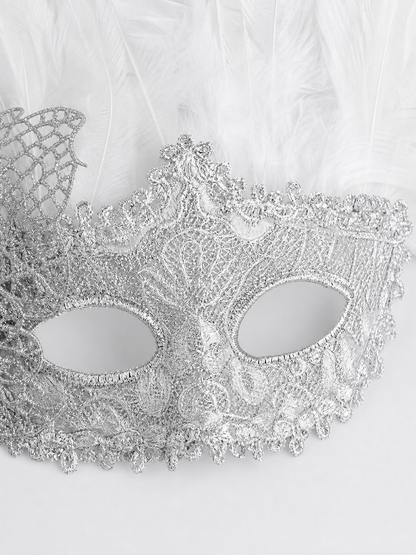 White feather silver masquerade mask product view 18