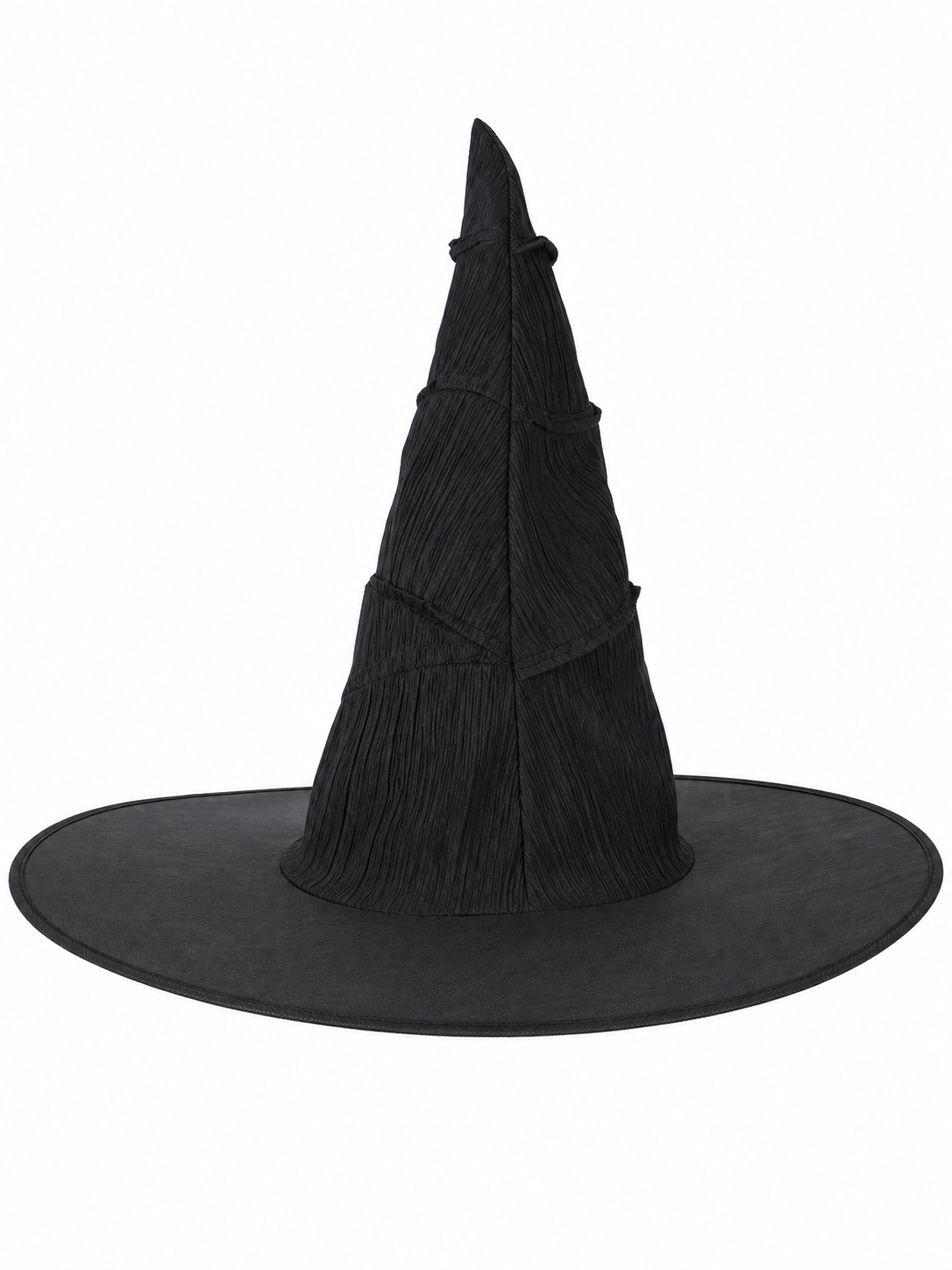 Matte Black Halloween Witch Hat Tall Pointed Crown Wide Curved Floppy Brim Ruched Costume Accessory for Cosplay Party Stage Dress Up