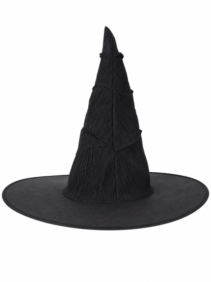 Matte Black Halloween Witch Hat Tall Pointed Crown Wide Curved Floppy Brim Ruched Costume Accessory for Cosplay Party Stage Dress Up