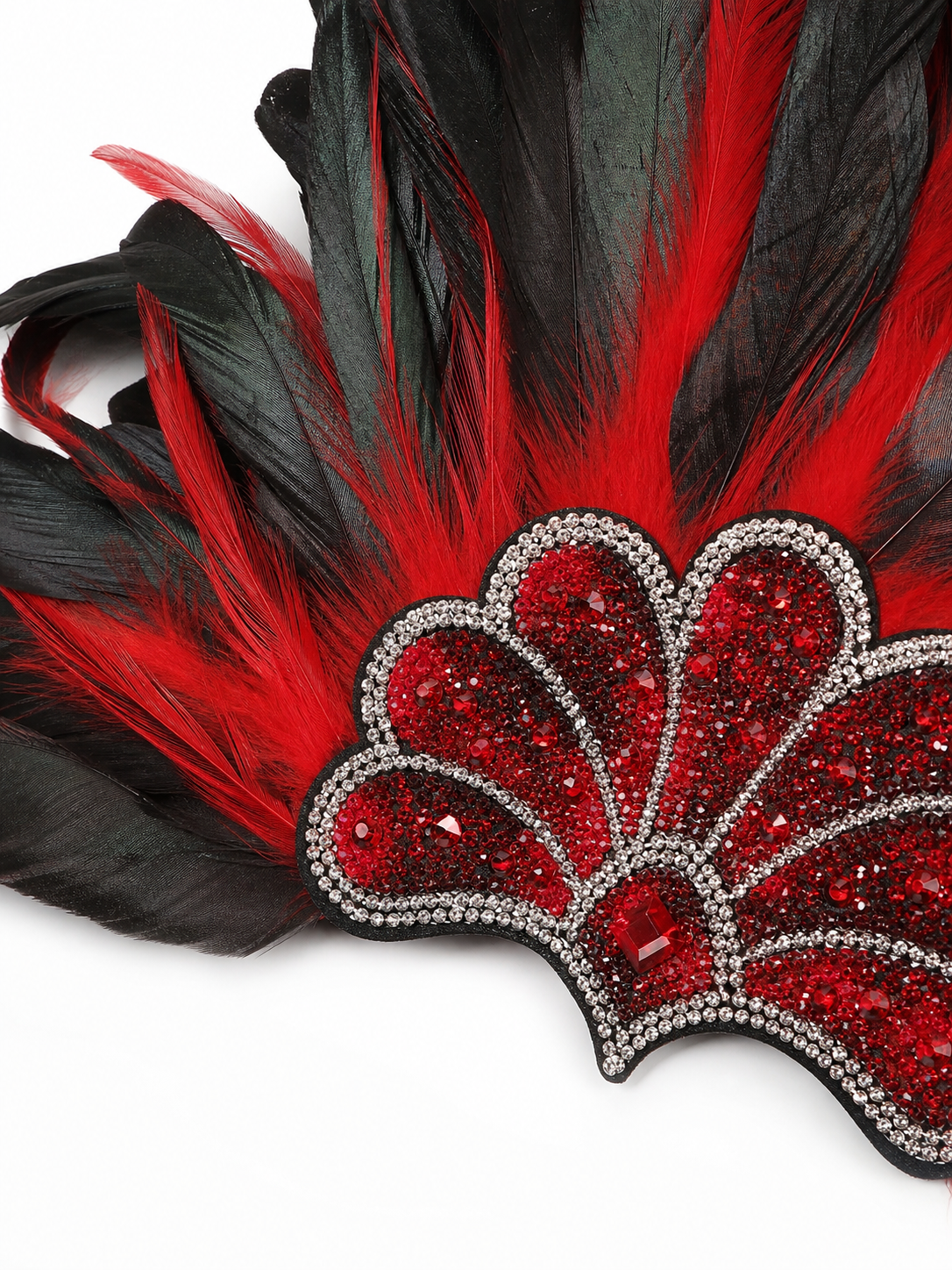 Red and black feather carnival headpiece product view 31