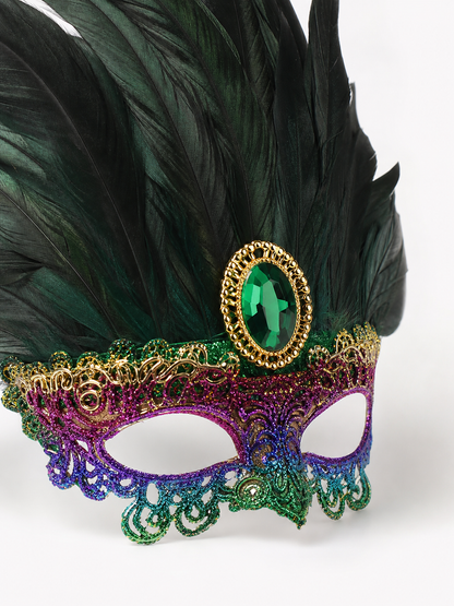 Masquerade headdress with green feathers