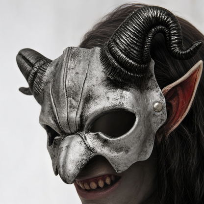 1pc Halloween Devil Half Face Mask with Curled Horns, Red Eye Accents for Cosplay Party