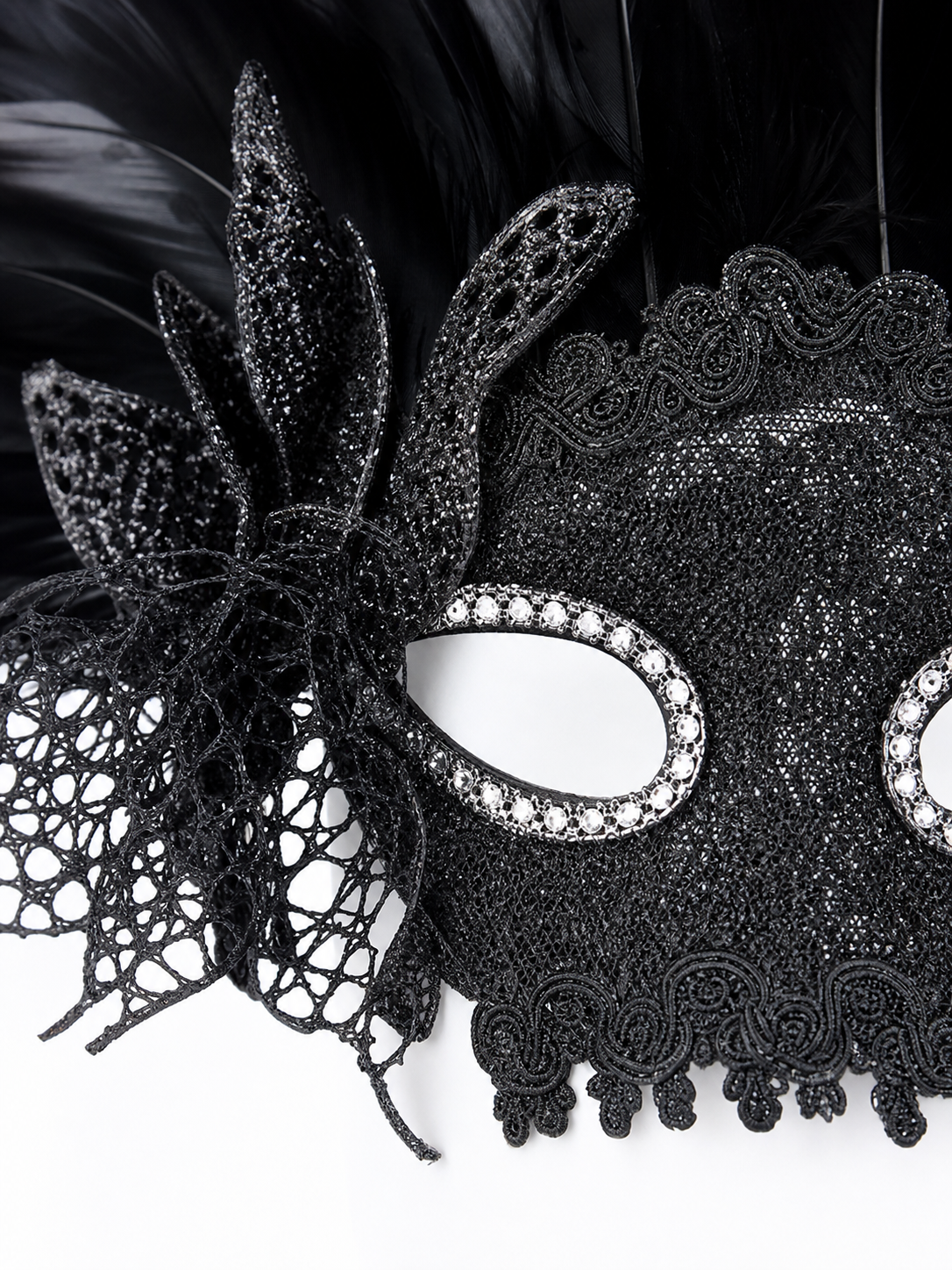 Carnival Mask with Black Feathers and Glitter