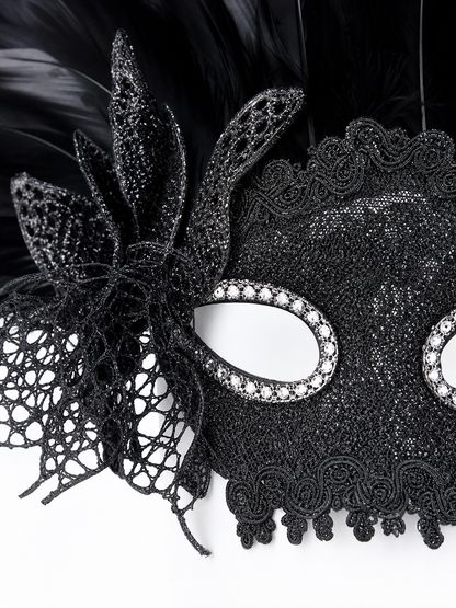 Carnival Mask with Black Feathers and Glitter