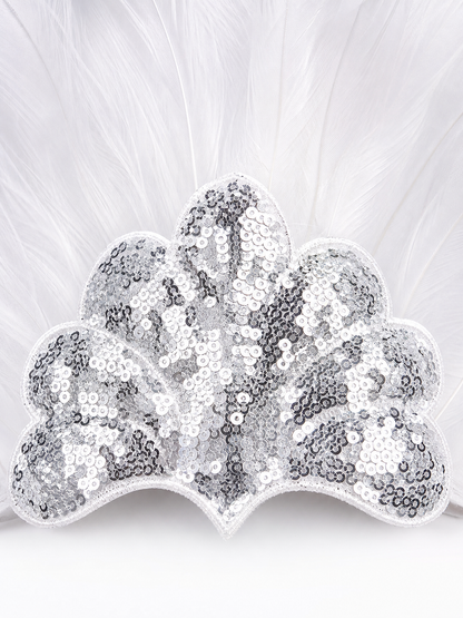 White Feather Carnival Headband with Silver Sequins product view 34