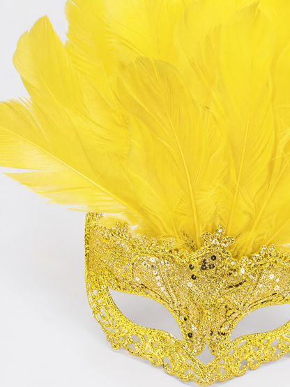 Carnival Mask with Yellow Feathers and Glitter