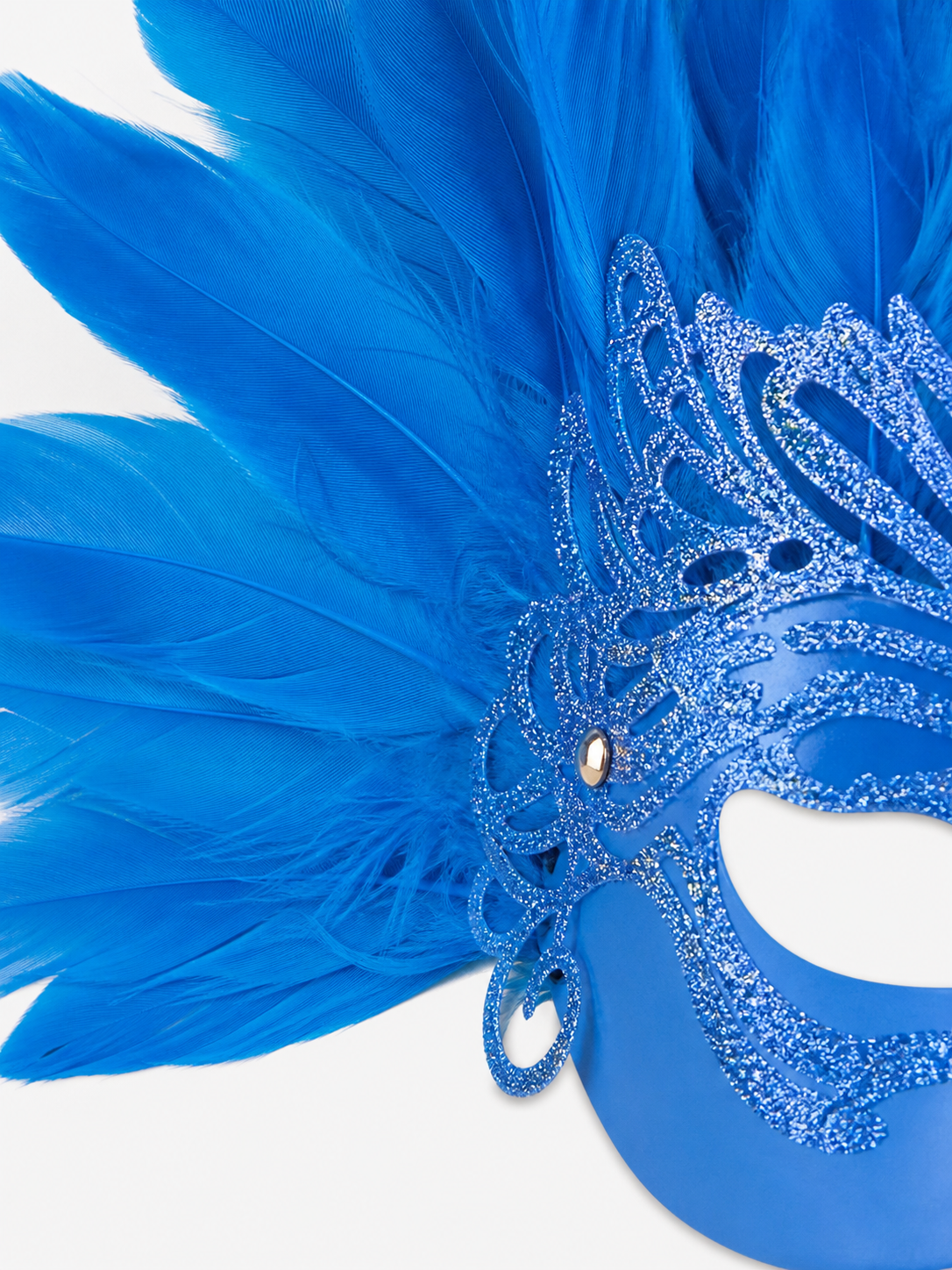 Carnival Mask with Blue Feathers and Glitter