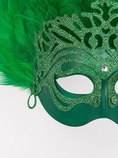 Feathered Headpiece with Mask for Masquerade