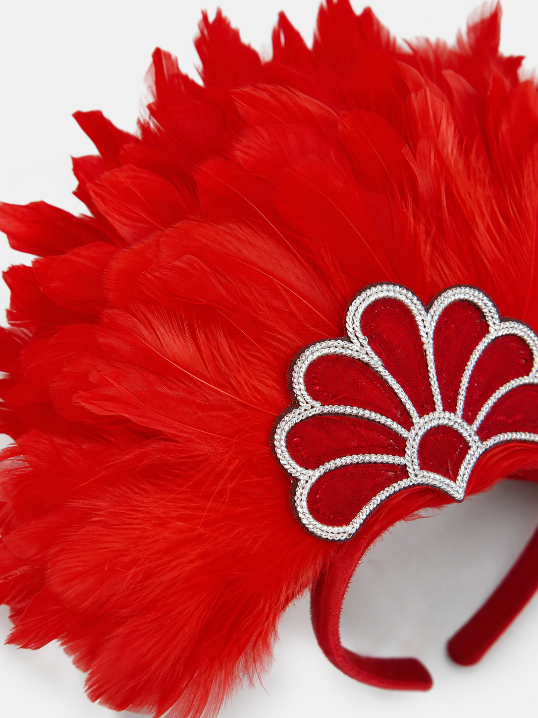 Carnival Headband with Red Feathers and Glitter