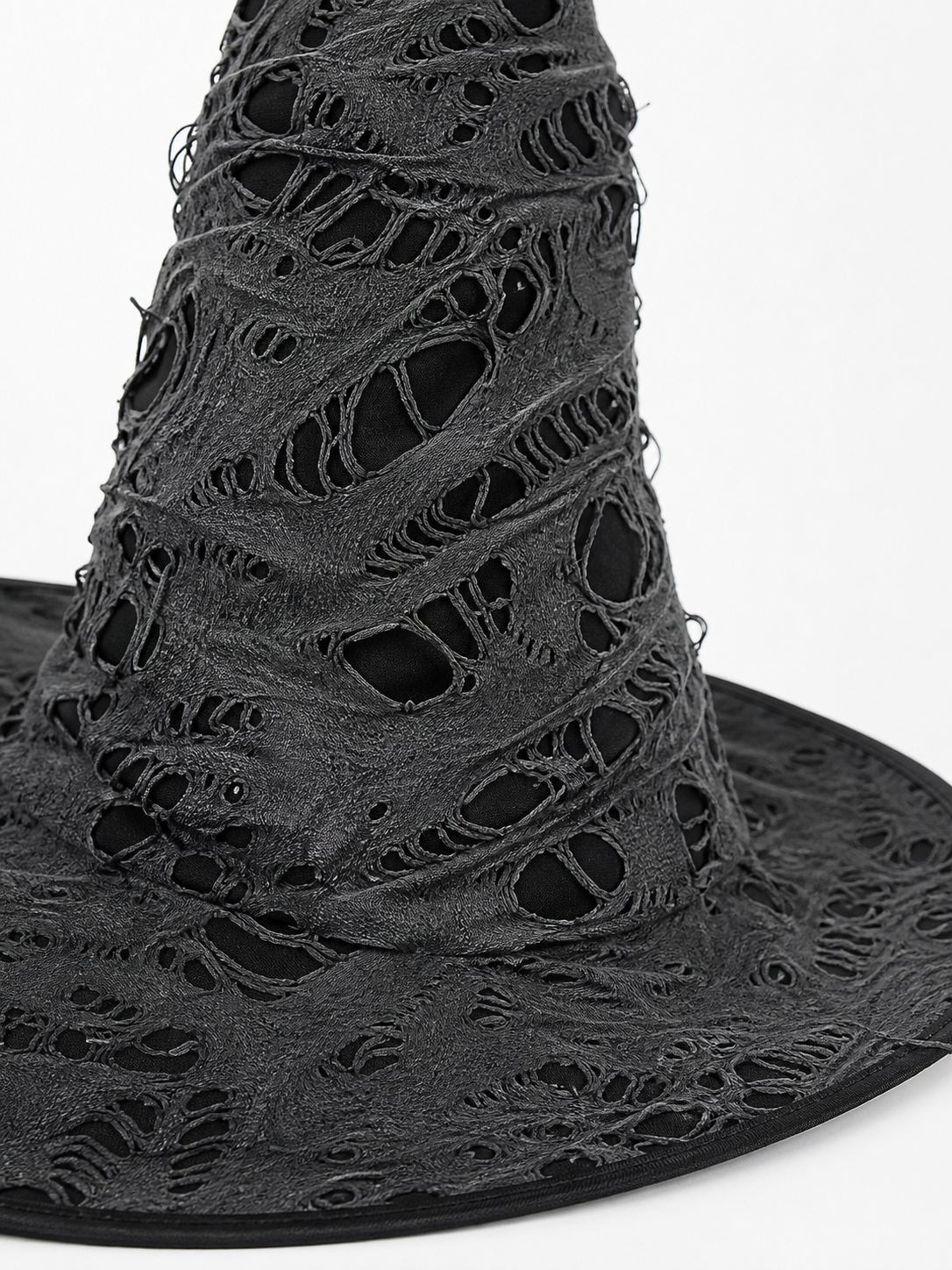 Gray Black Halloween Witch Hat For Women Wide Brim Curved Pointed Tattered Torn