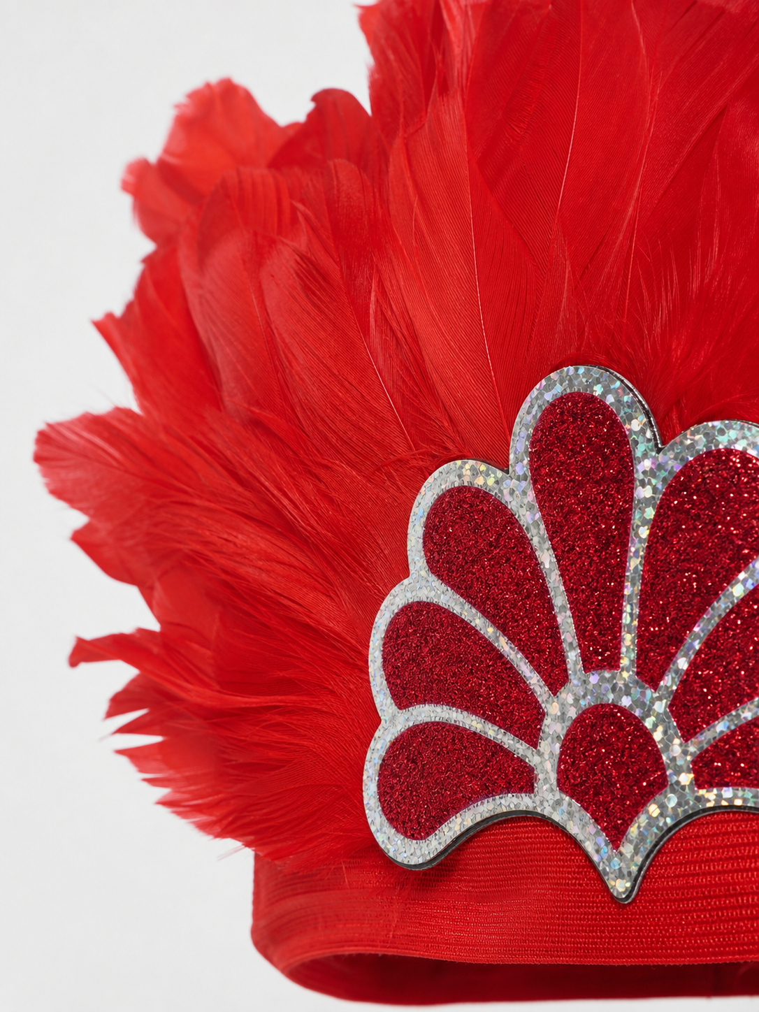 Carnival Headband with Red Feathers and Glitter