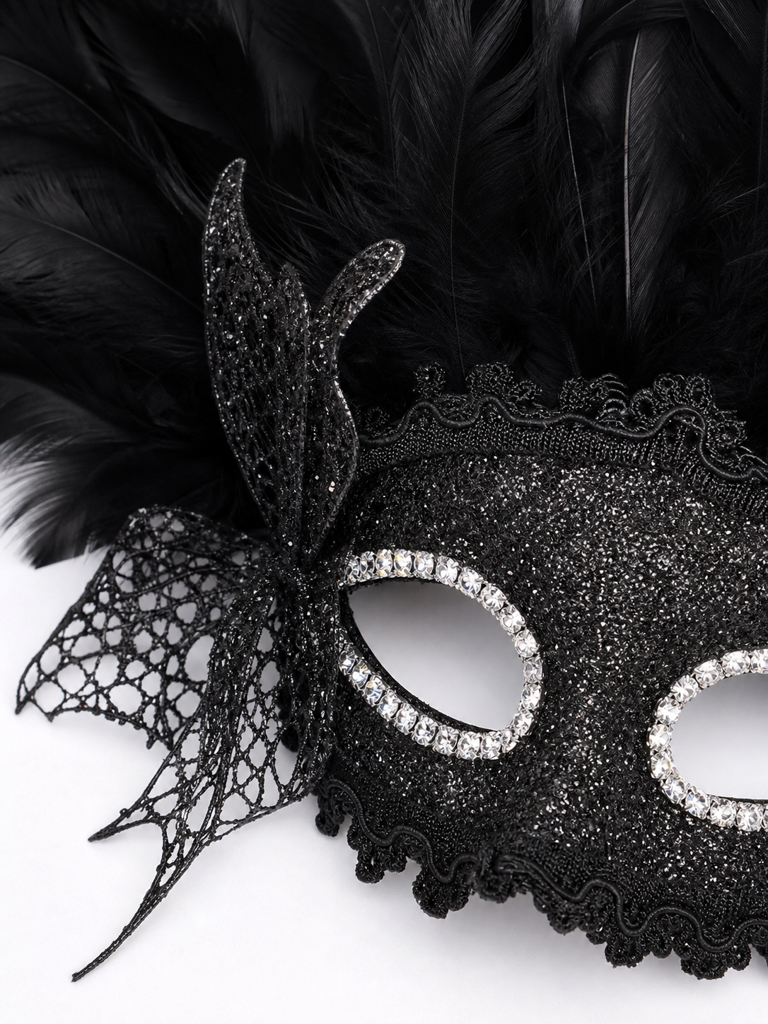 Carnival Mask with Black Feathers and Glitter
