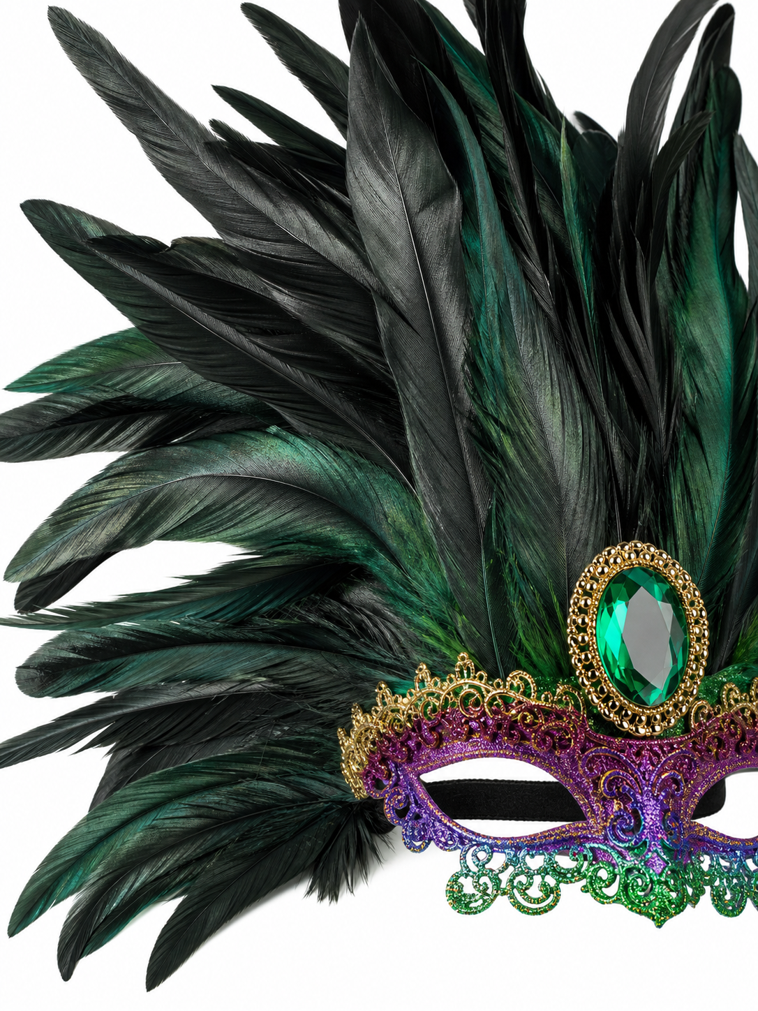 Masquerade headdress with green feathers