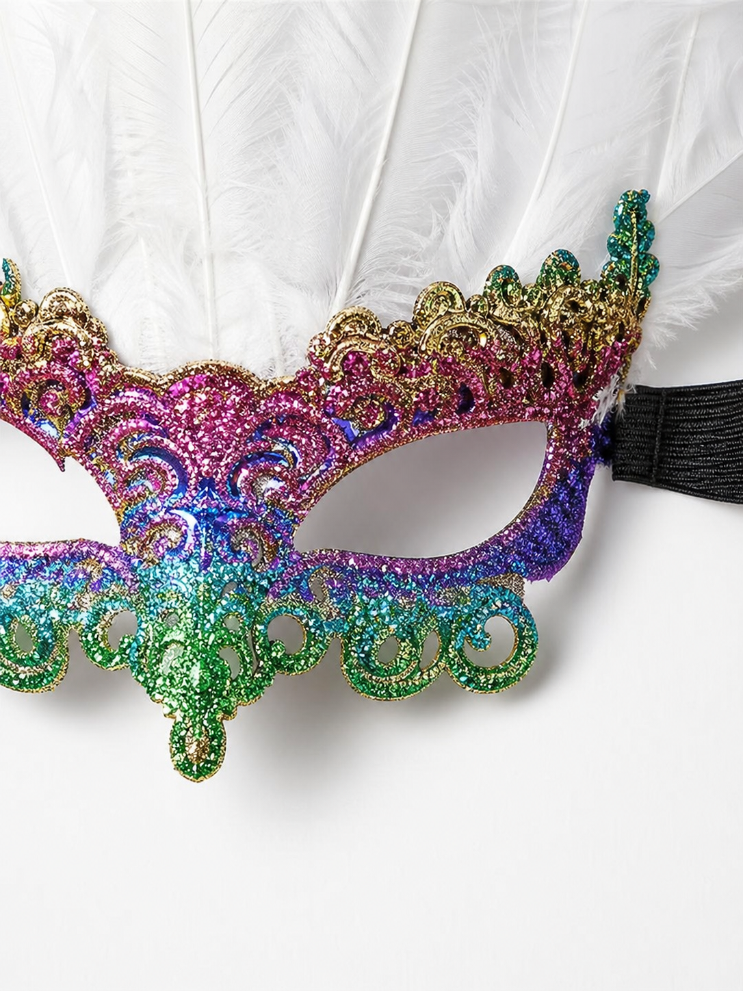 Masquerade headpiece with feathers and a mask