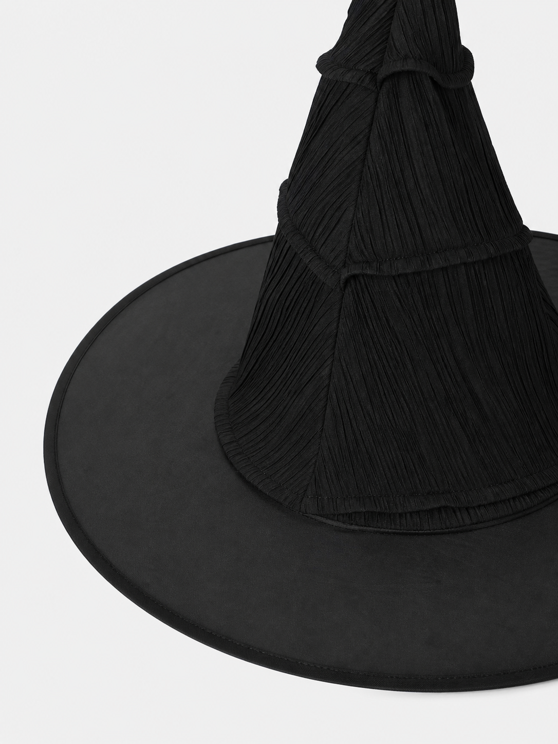 Matte Black Halloween Witch Hat Tall Pointed Crown Wide Curved Floppy Brim Ruched Costume Accessory for Cosplay Party Stage Dress Up