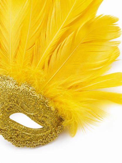 Carnival Mask with Yellow Feathers and Glitter