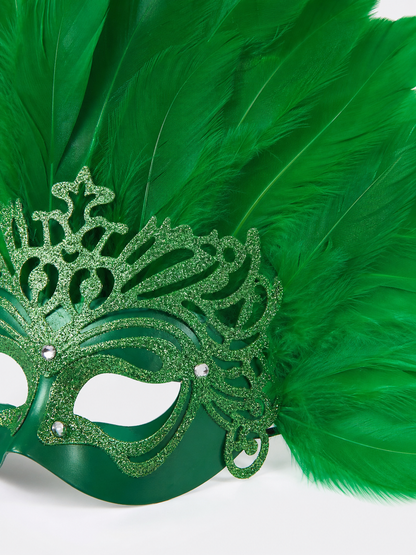 Feathered Headpiece with Mask for Masquerade