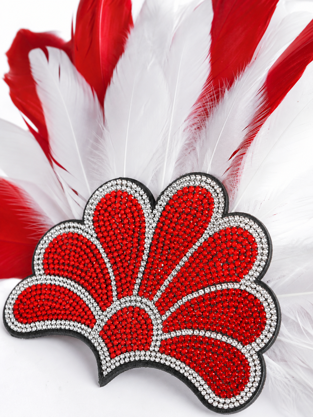 Carnival headpiece with red and white feathers