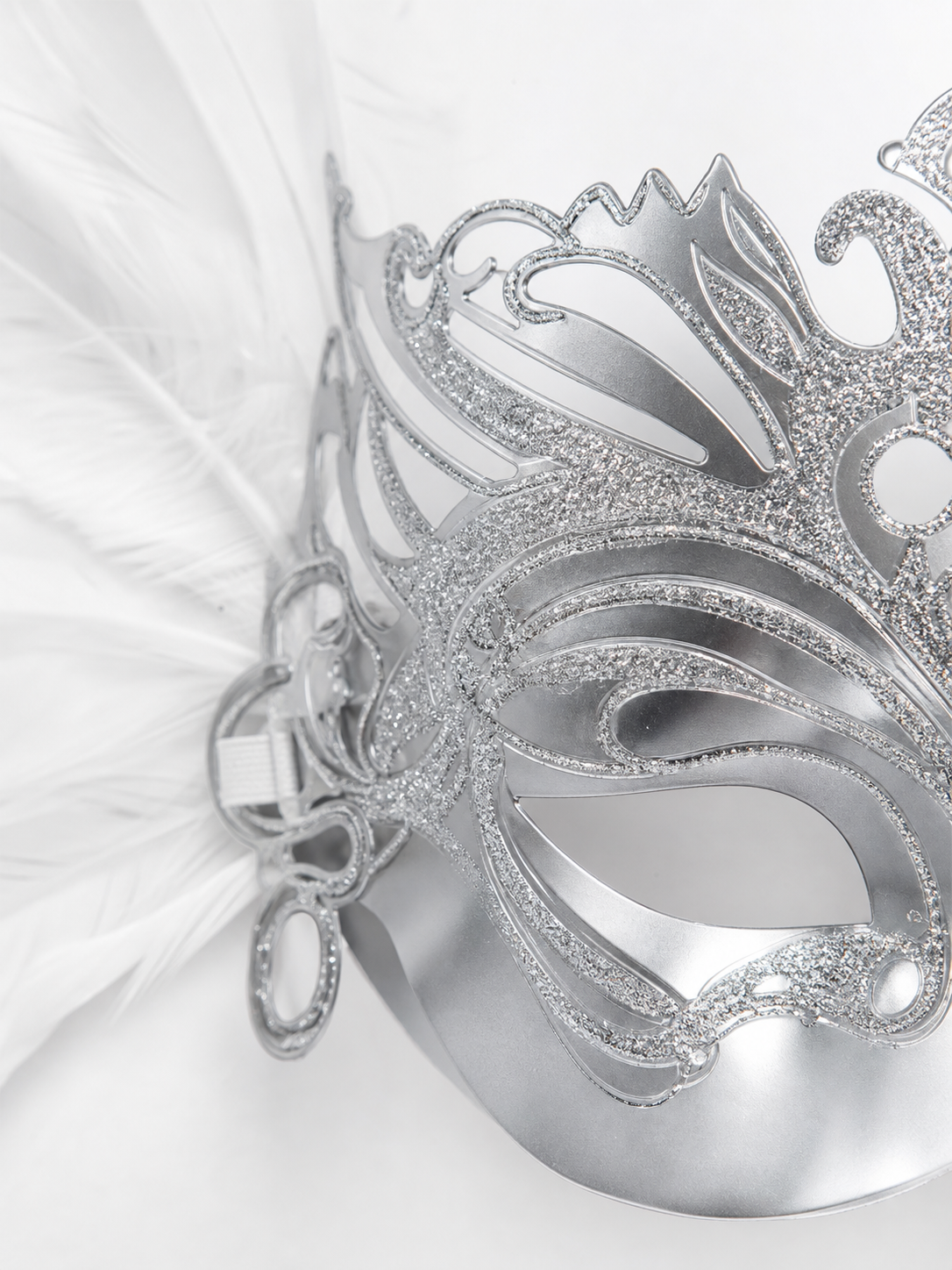 1pc White Feather Mask with Silver Lace Hollow Out, Crown Headdress for Vintage