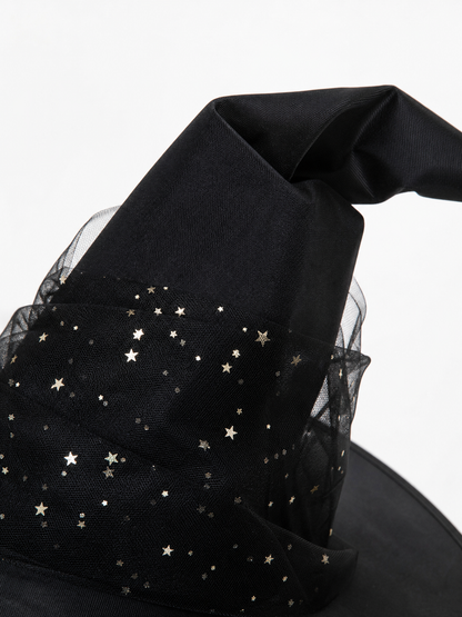 Carnival Witch Hat with Veil and Stars