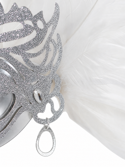 White feather silver masquerade mask product view 35