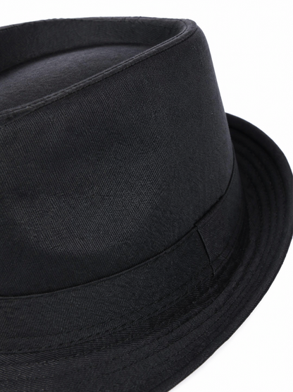 Black carnival fedora hat with a wide brim