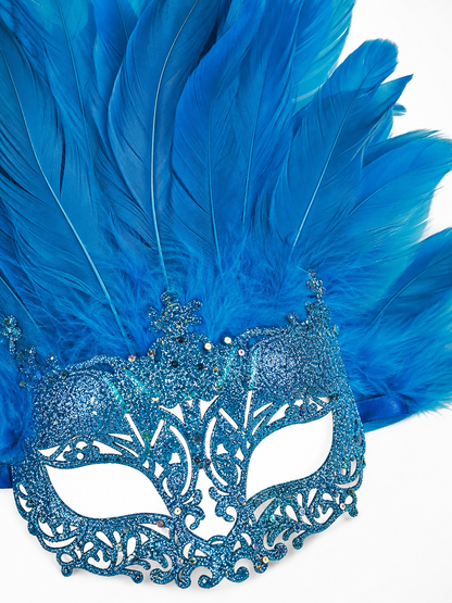 Carnival Eye Mask with Blue Feathers