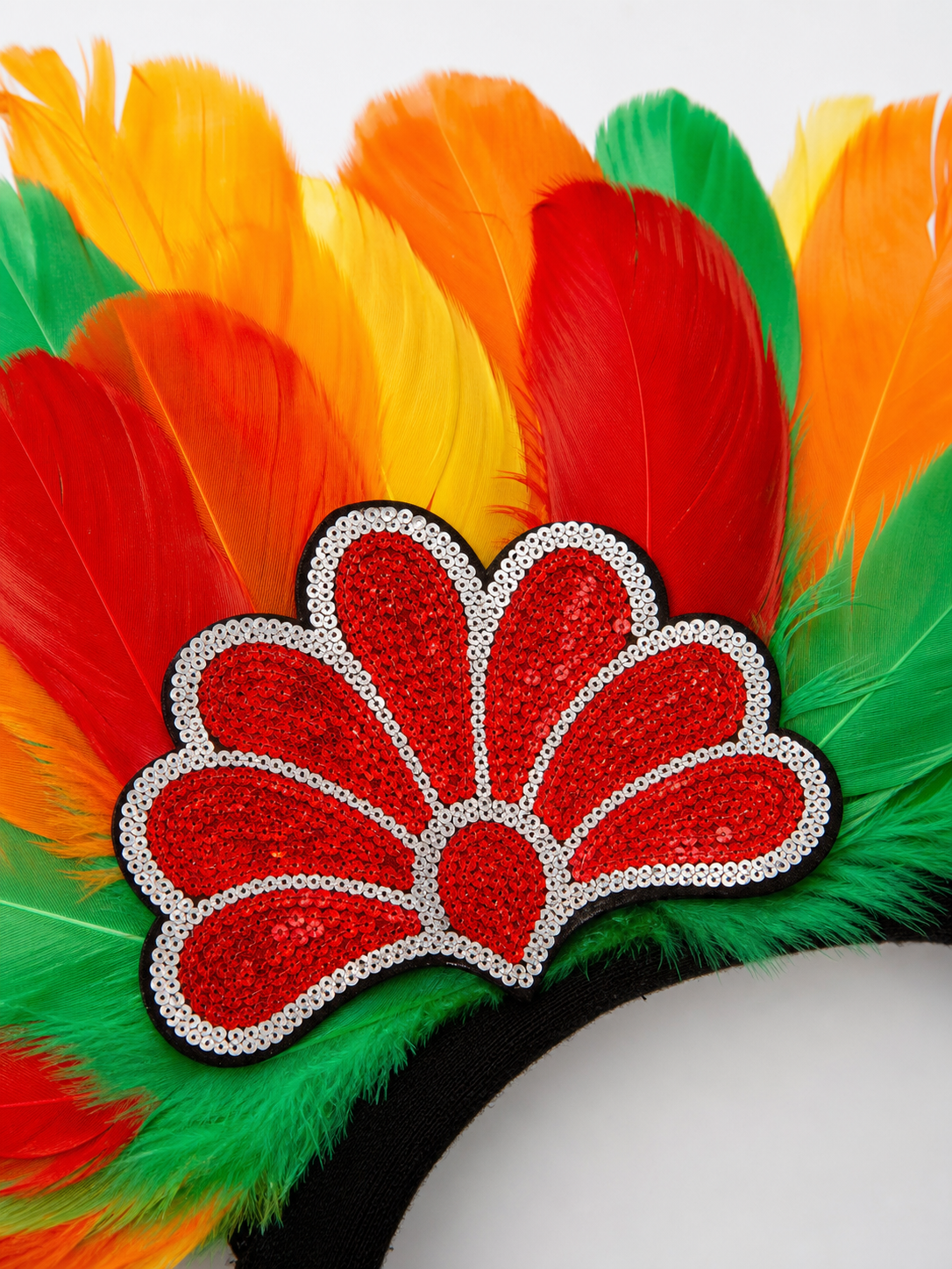 Carnival Headpiece with Multicolored Feathers detail view 4