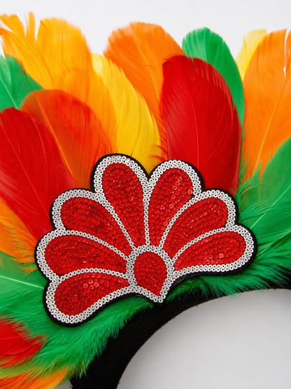 Carnival Headpiece with Multicolored Feathers detail view 4