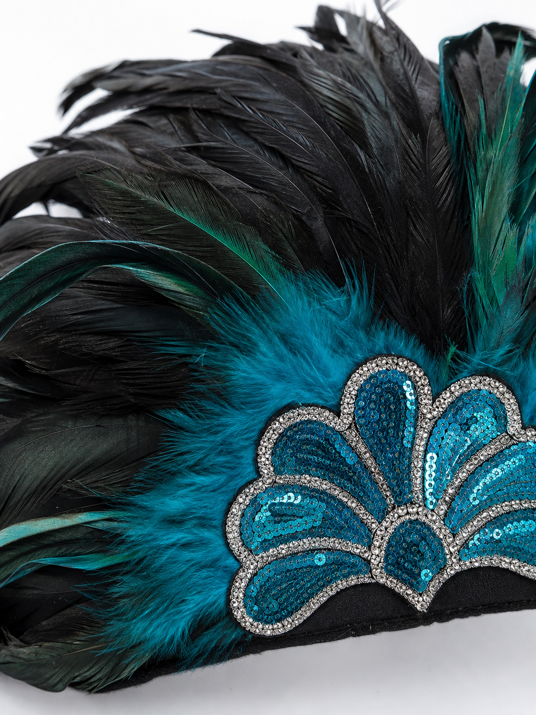 Feather Headpiece with Turquoise Sequins