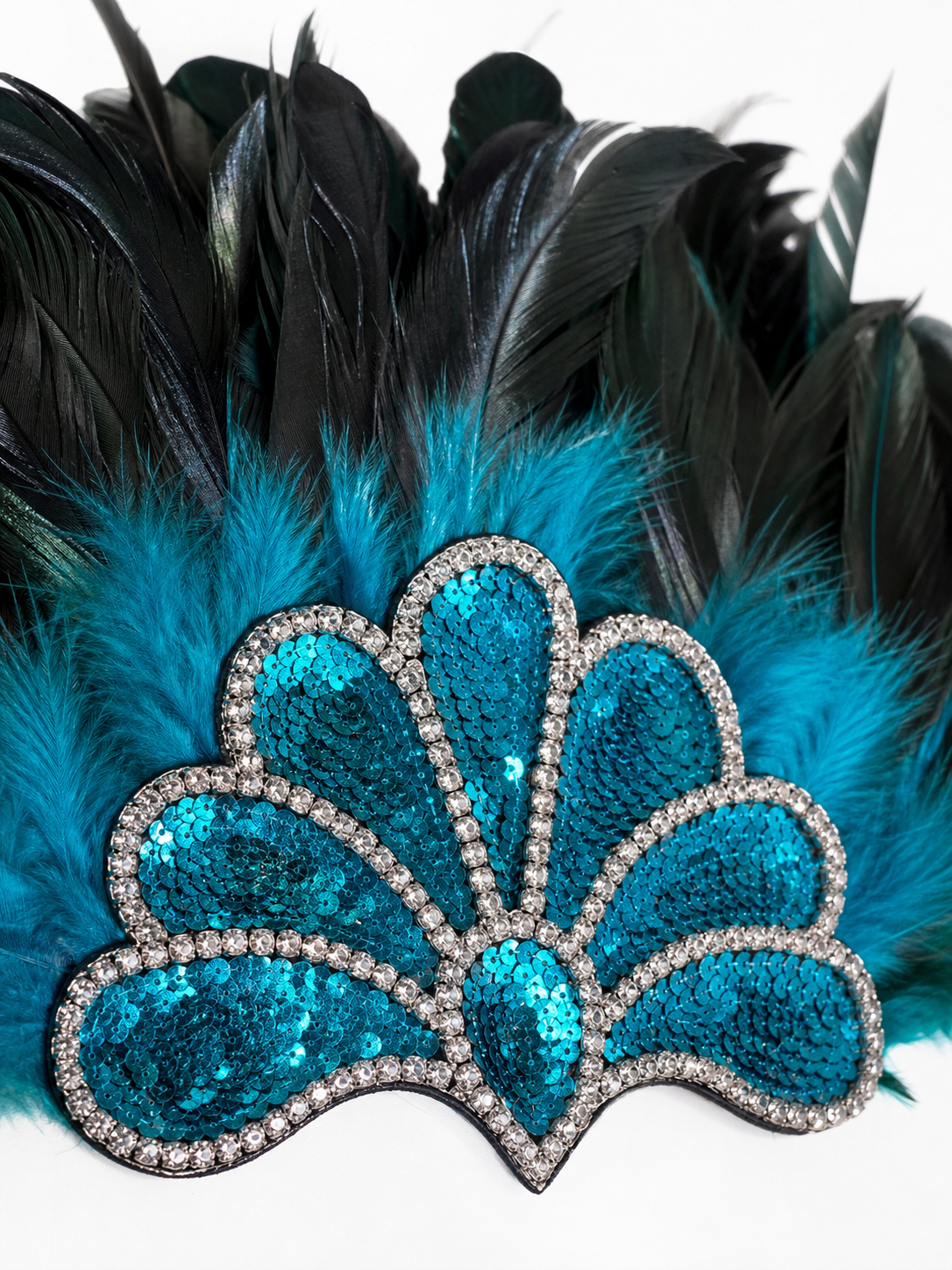 Feather Headpiece with Turquoise Sequins