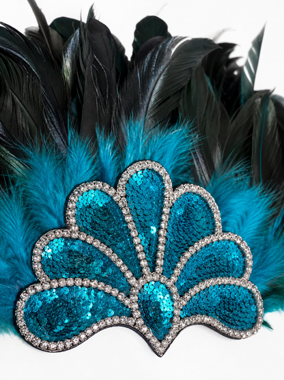 Feather Headpiece with Turquoise Sequins