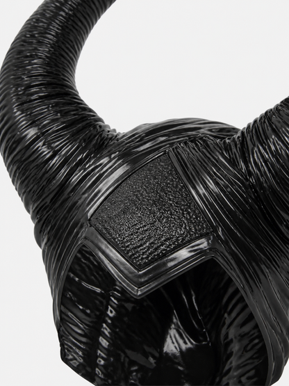 1pc Black Horn Headpiece with Striped Texture, Symmetrical Curved Horns detail view